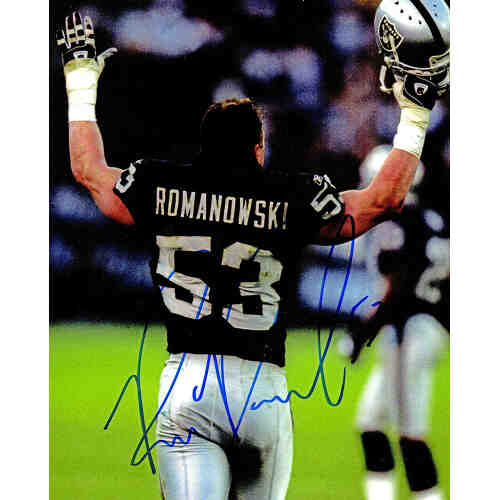 Bill Romanowski Signed Broncos White Jersey Action 8x10 Photo