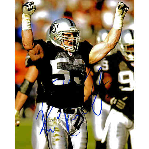 Bill Romanowski Signed Raiders Black Jersey Arms Raised 8x10 Photo
