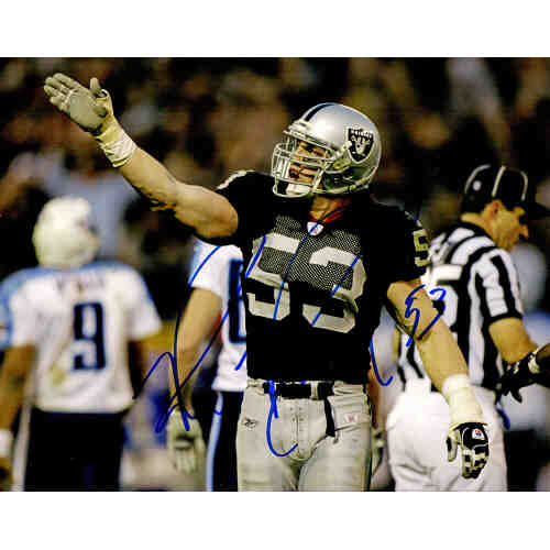 Bill Romanowski Signed Raiders Black Jersey Pointing 8x10 Photo