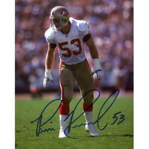 Bill Romanowski Signed 49ers White Jersey Action 8×10 Photo