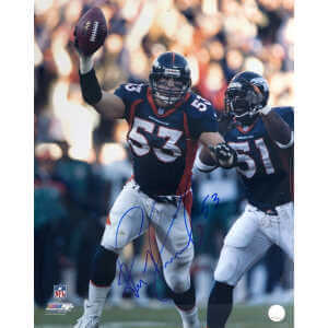 Bill Romanowski Signed Denver Broncos Holding Football 16x20 Photo