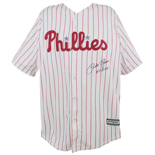 Pete Rose Signed Philadelphia Phillies White Majestic Replica Baseball Jersey w/Hit King - Image 2