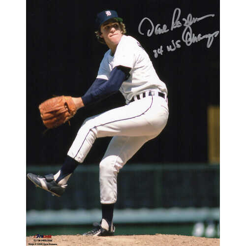 Dave Rozema Signed Detroit Tigers Pitching White Jersey Action 8x10 Photo w/84 WS Champs