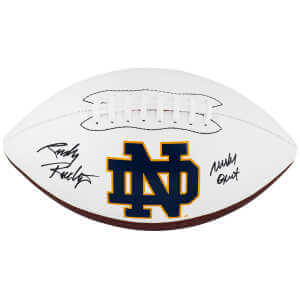 Rudy Ruettiger Signed Notre Dame Fighting Irish Logo Brands White Logo Football w/Never Quit