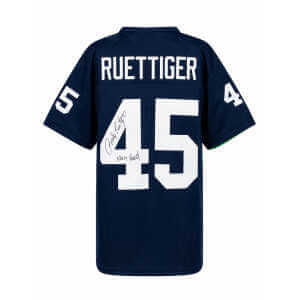 Rudy Ruettiger Signed Navy Throwback Custom College Football Jersey w/Never Quit