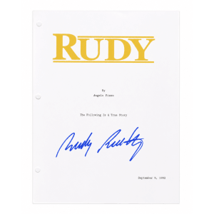Rudy Ruettiger Signed Rudy Movie Script Cover Page
