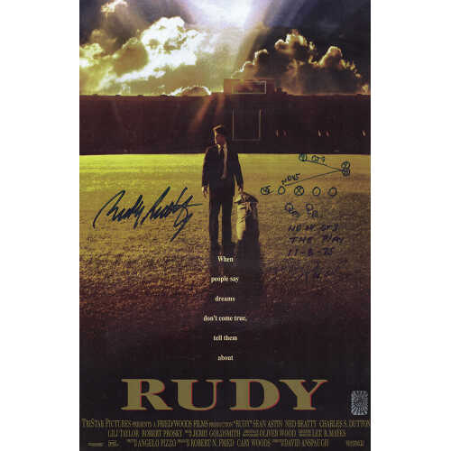 Rudy Ruettiger Signed 'Rudy' 11x17 Movie Poster w/The Rudy Play Diagram
