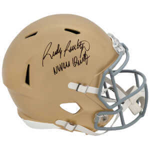 Rudy Ruettiger Signed Notre Dame Riddell Full Size Speed Replica Helmet w/Never Quit!