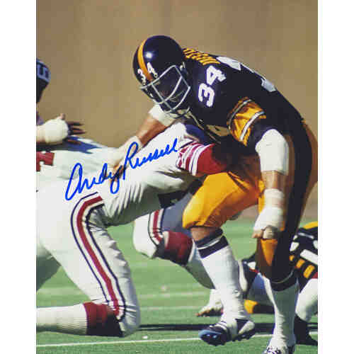 Andy Russell Signed Pittsburgh Steelers Black Jersey Action 8x10 Photo