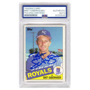 Bret Saberhagen Signed Royals 1985 Topps Rookie Baseball Trading Card #23 – (PSA Encapsulated)