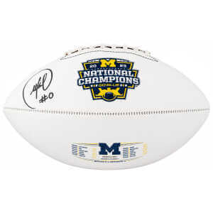 Mike Sainristil Signed Michigan Wolverines 2023 National Championship Logo White Football