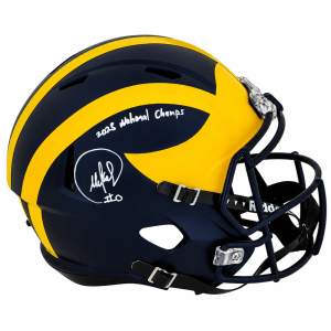 Mike Sainristil Signed Michigan Wolverines Riddell Full Size Speed Replica Helmet w/2023 National Champs