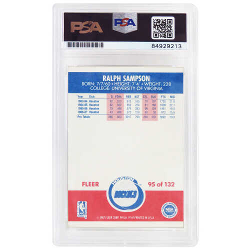 Ralph Sampson Signed Rockets 1987 Fleer Basketball Card #95 w/HOF'12 - (PSA Encapsulated) - Image 2