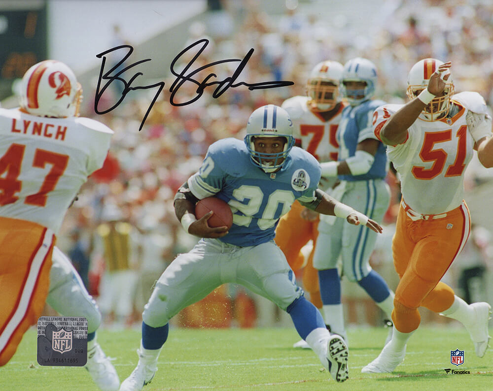 Barry Sanders Signed Detroit Lions vs Tampa Bay Bucs Action 8x10 Photo -(SS COA)