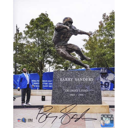 Barry Sanders Signed Lions Barry Sanders Statue Unveiling 8x10 Photo