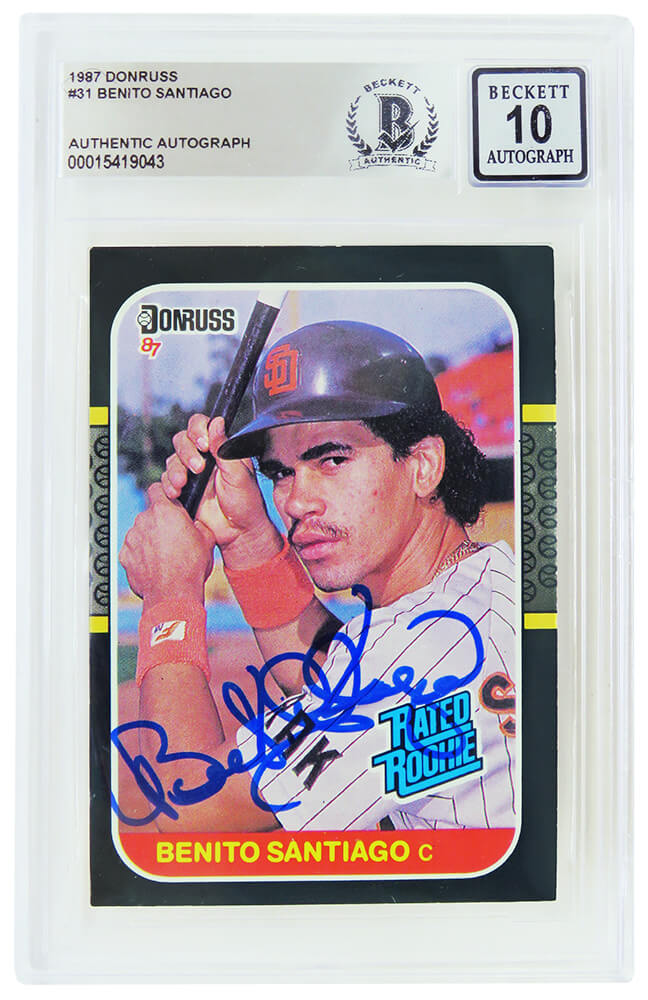 Benito Santiago Signed San Diego Padres 1987 Donruss Rookie Baseball Card  #31 - (Beckett - Auto Grade 10)