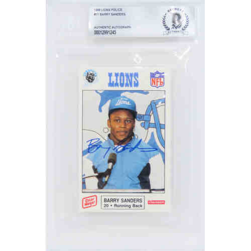 Barry Sanders Signed Detroit Lions 1989 Police Oscar Mayer Football Trading Card - (Beckett Encapsulated)