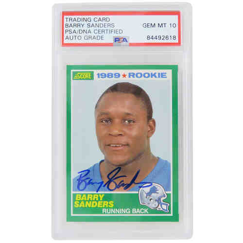 Barry Sanders Signed Detroit Lions 1989 Score Rookie Card #257 (PSA/DNA Encapsulated - Auto Grade 10)