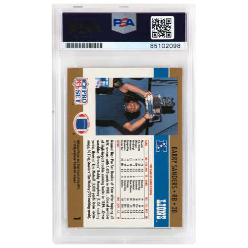 Barry Sanders Signed Detroit Lions 1990 Pro Set Rookie of the Year Football Trading Card #1 - (PSA Encapsulated) - Image 2
