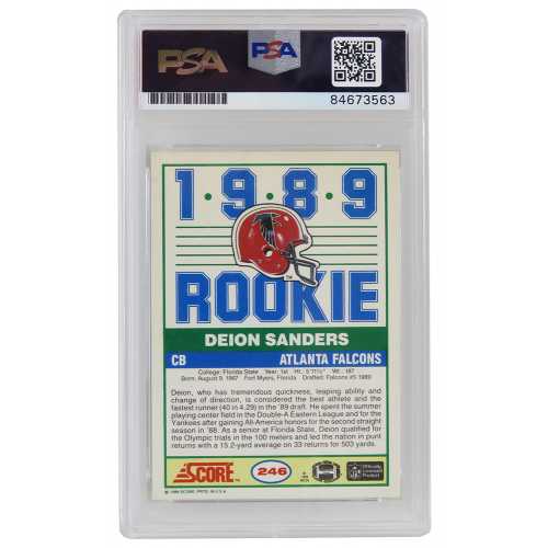 Deion Sanders Signed Atlanta Falcons 1989 Score Football Rookie Card #246 (PSA Encapsulated - Auto Grade 10) - Image 2