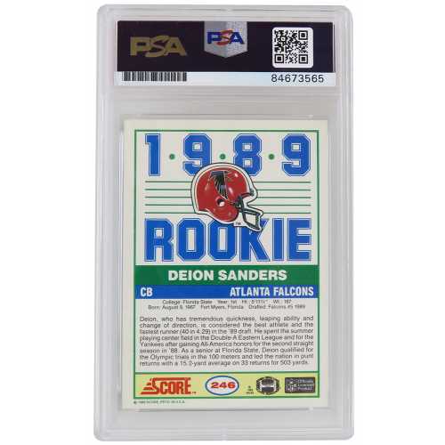 Deion Sanders Signed Atlanta Falcons 1989 Score Football Rookie Card #246 (PSA Encapsulated) - Image 2