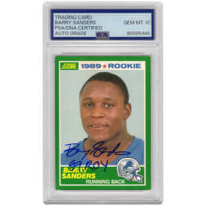 Barry Sanders Signed Detroit Lions 1989 Score Rookie Football Card #257 w/ROY'89 - (PSA / Auto Grade 10)