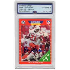 Barry Sanders Signed 1989 Pro Set Football Rookie Card #494 - (PSA / Auto Grade 10)