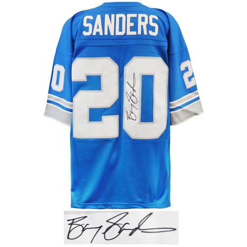 Barry Sanders Signed Detroit Lions Blue 1996 Throwback M&N NFL Legacy Football Jersey - Image 2