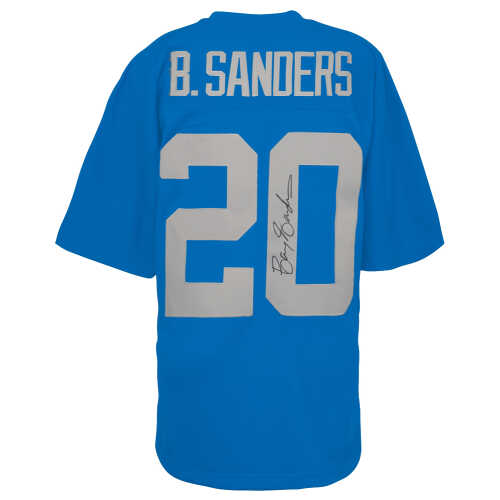 Barry Sanders Signed Detroit Lions Blue With Grey Numbers 1994 Throwback M&N NFL Football Jersey