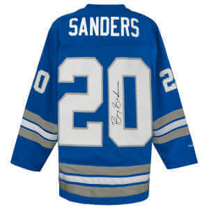 Barry Sanders Signed Detroit Lions Blue Maxxed Out Fashion M&N Hockey Jersey