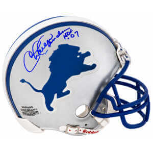 Charlie Sanders Signed Detroit Lions Throwback Riddell (VSR4) Mini Helmet w/HOF'07 - (In Blue)