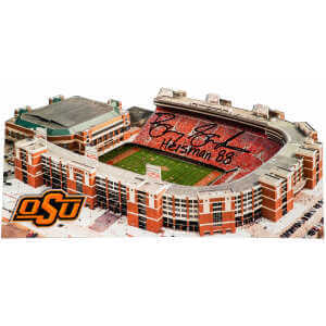 Barry Sanders Signed Oklahoma State Cowboys Boone Pickens Stadium 13-Inch Layered Wood Replica Stadium w/Heisman'88