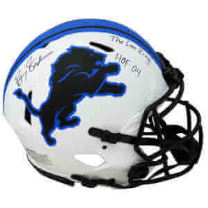Barry Sanders Signed Detroit Lions Lunar Eclipse White Matte Riddell Speed Authentic Helmet w/HOF'04, The Lion King