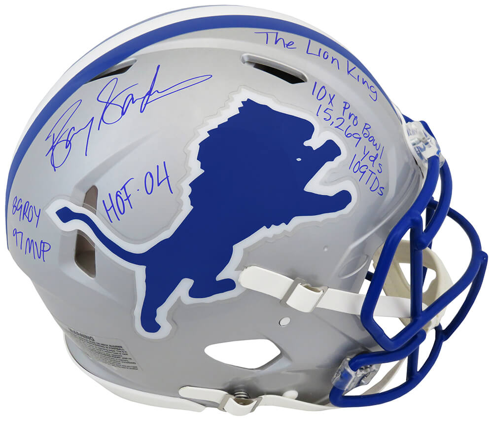 Barry Sanders Signed Lions Riddell Throwback Mini Helmet