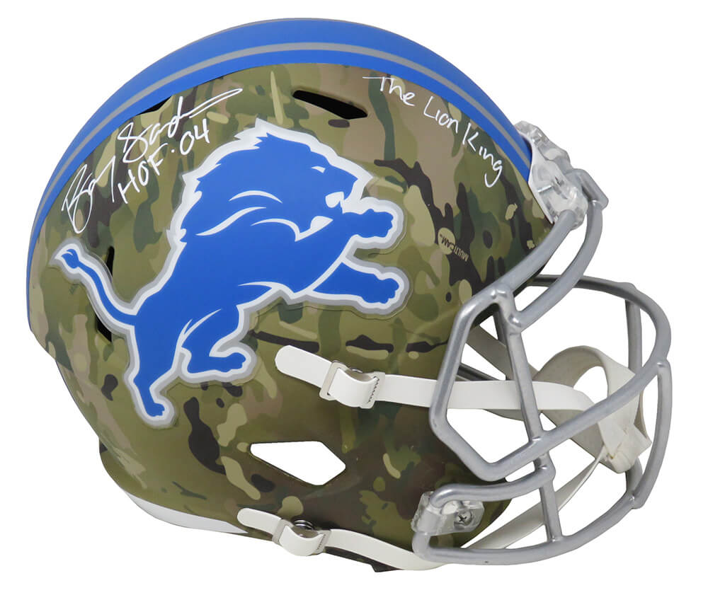 Barry Sanders Signed Detroit Lions CAMO Riddell Speed Full Size