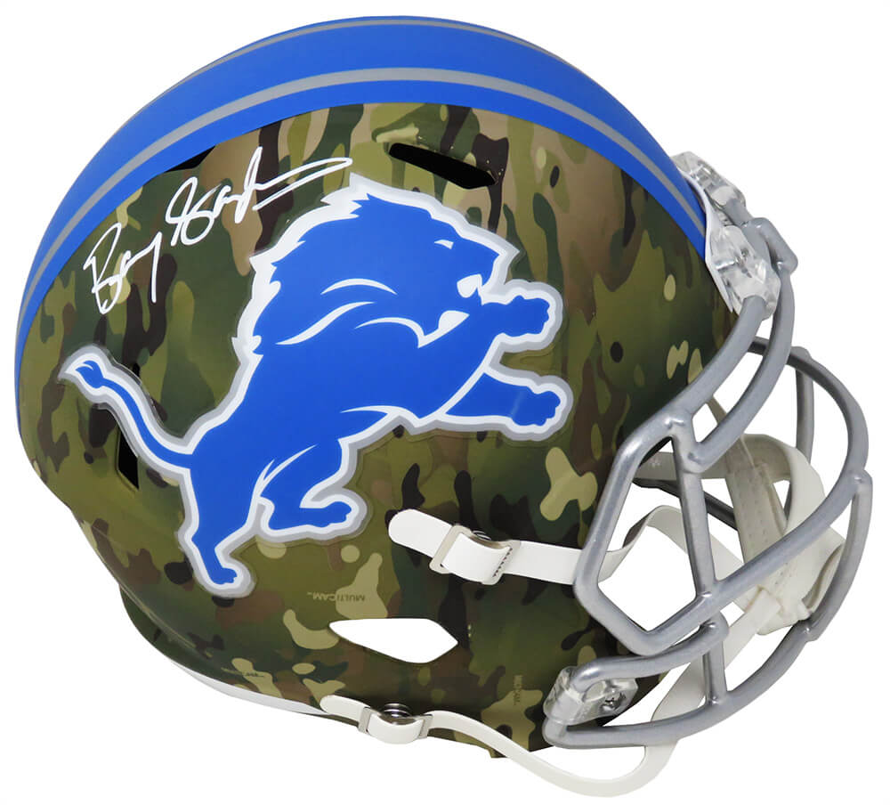 Barry Sanders Signed Detroit Lions CAMO Riddell Speed Full Size