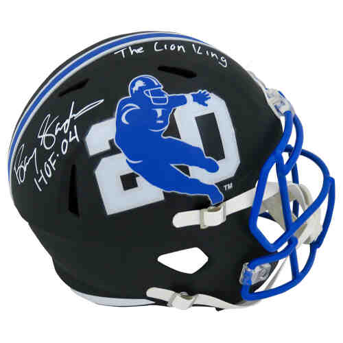 Barry Sanders Signed Detroit Lions Barry Sanders Logo Black Riddell Full Size Speed Replica Helmet w/HOF'04, The Lion King