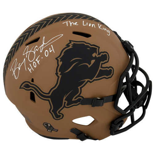 Barry Sanders Signed Detroit Lions SALUTE 2023 Riddell Full Size Speed Replica Helmet w/HOF'04, The Lion King