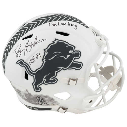 Barry Sanders Signed Detroit Lions SALUTE 2024 White Riddell Full Size Speed Replica Helmet w/HOF'04, The Lion King