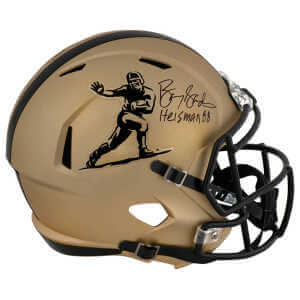Barry Sanders Signed Heisman Trophy Logo Gold Riddell Full Size Speed Replica Helmet w/Heisman'88