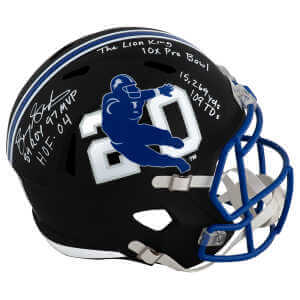 Barry Sanders Signed Detroit Lions Barry Sanders Logo Black Riddell Full Size Speed Replica Helmet w/7-Inscriptions