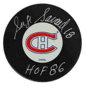 Serge Savard Signed Montreal Canadiens Large Logo Hockey Puck w/HOF'86