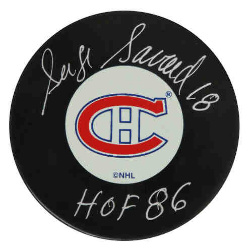 Serge Savard Signed Montreal Canadiens Large Logo Hockey Puck w/HOF'86
