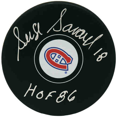 Serge Savard Signed Montreal Canadiens Logo Hockey Puck w/HOF'86