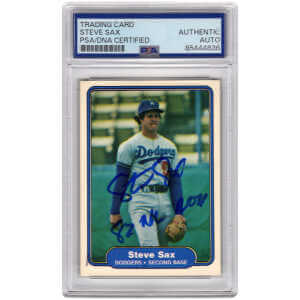 Steve Sax Signed Los Angeles Dodgers 1982 Fleer Rookie Baseball Card #21 w/82 NL ROY - (PSA Encapsulated)