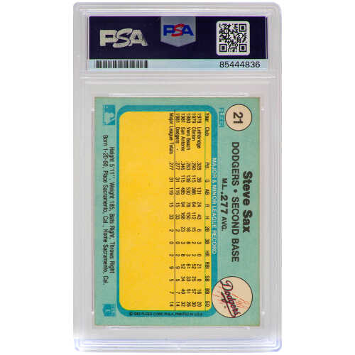 Steve Sax Signed Los Angeles Dodgers 1982 Fleer Rookie Baseball Card #21 w/82 NL ROY - (PSA Encapsulated) - Image 2