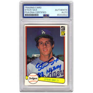 Steve Sax Signed Los Angeles Dodgers 1982 Donruss Rookie Baseball Card #624 w/82 NL ROY - (PSA Encapsulated)