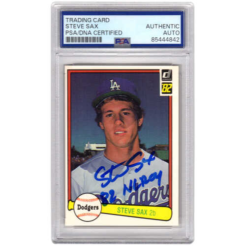 Steve Sax Signed Los Angeles Dodgers 1982 Donruss Rookie Baseball Card #624 w/82 NL ROY - (PSA Encapsulated)