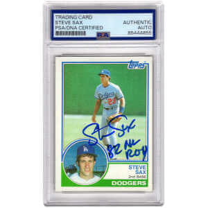 Steve Sax Signed Los Angeles Dodgers 1983 Topps Baseball Card #245 w/82 NL ROY - (PSA Encapsulated)