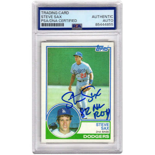 Steve Sax Signed Los Angeles Dodgers 1983 Topps Baseball Card #245 w/82 NL ROY - (PSA Encapsulated)